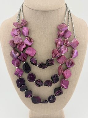 New York & Company Purple & Pink Layered Shell Statement Necklace